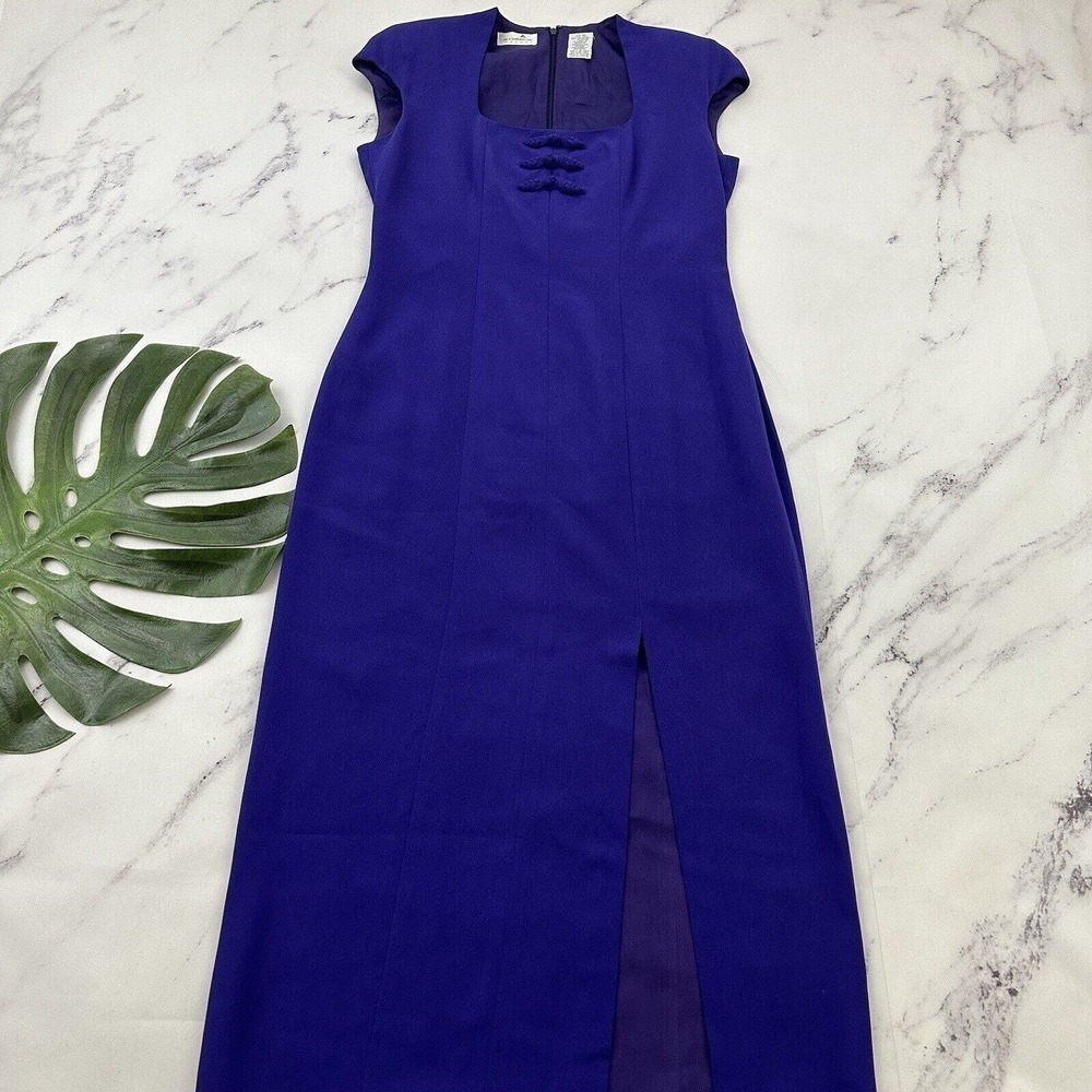 Liz Claiborne Womens Vintage 90s Maxi Gown Dress Size 10 Dark Purple Slit Knots